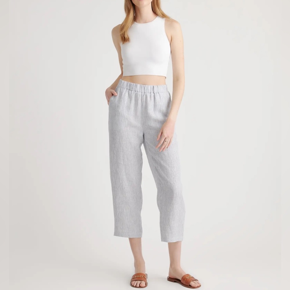 QUINCE 💯 European Linen Pants NWOT Blue Pinstripe Medium